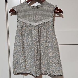 Angels Pale Green And Yellow Floral Lace Sleeveless Blouse, Size Medium